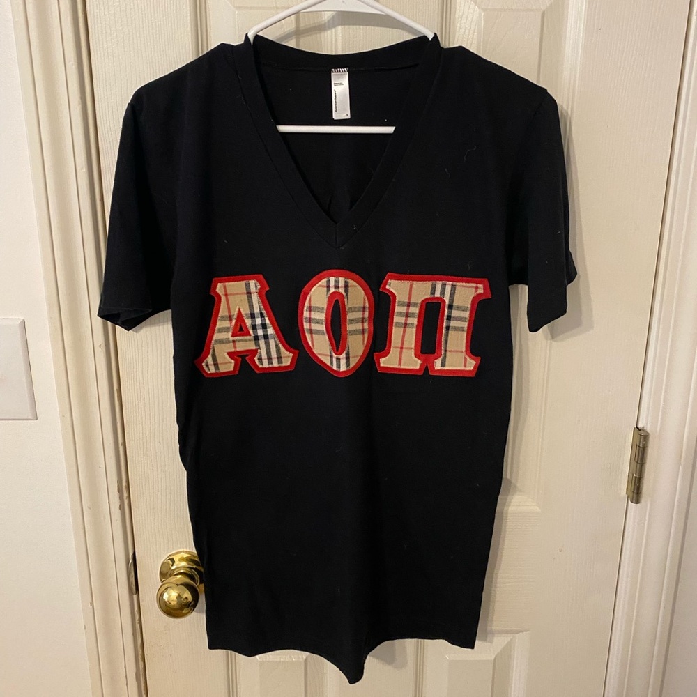 alpha omicron pi stitch letter shirt